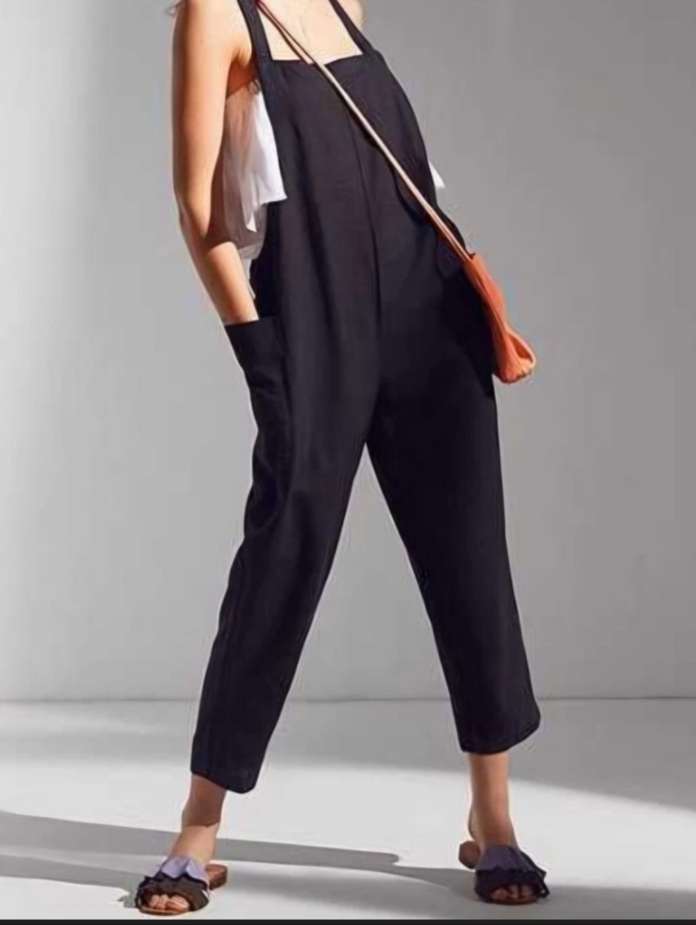 Urban Outfitters Black Cropped Straight-Leg Jumpsuit